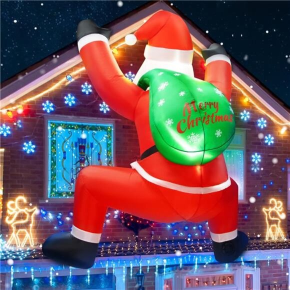 6FT Christmas Inflatable Decorations Hanging Santa Built-in Bright LEDs - Picture 1 of 6